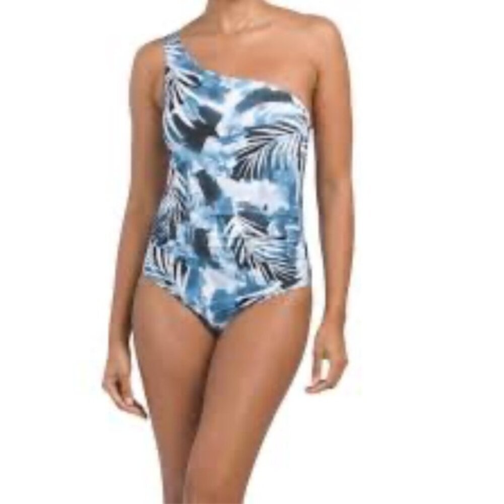 NipTuck NEW Rhonda Ruched Tropical Floral 1 Shoulder 1 Piece Swimsuit Control 6